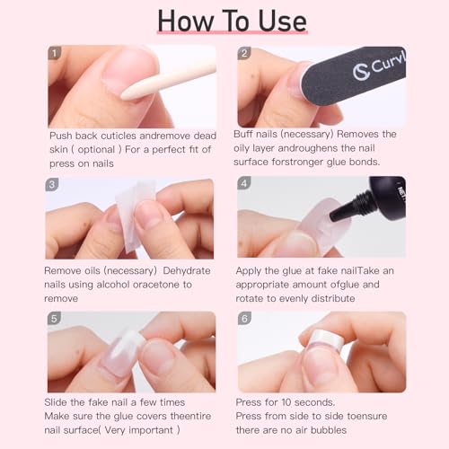 CurvLife Nail Tips Semi Solid Nail Glue 2g (5pcs) - Super Strong, Soft Glue Gel Quick Drying Adhesive for Press On Nails, No UV Light Needed