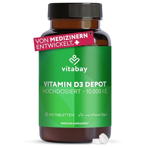 Vitabay – Vitamin D3 Depot 10000 I.E. – 240 Vegane Tabletten – Hochdosiert – Vitamin D3 Tabletten & Kapseln – Vit D – Vitamin D 10000