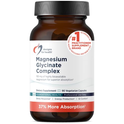 Designs for Health Magnesium Glycinate Complex - High Absorption Patented Magnesium Complex - Promotes Calm Sleep Energy Bone & Heart Health and Immune Support - Vegan Gluten Free (90 Capsules)