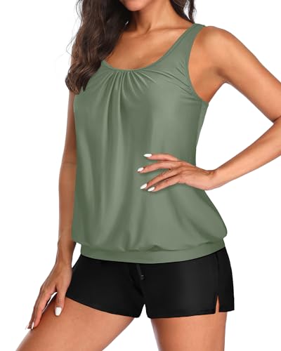 Image of Aqua Eve Two Piece Women's Tankini Swimsuits Blouson Swim Tank Top with Shorts Modest Bathing Suits