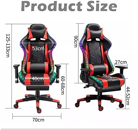Gaming Chair with Speakers, Ergonomic High Back Gaming Chair with Footrest Massage and LED Light Adjustable Armrest Racing Chair for Kids Adults PU Leather Computer Chairs (Color : Blue+Black)