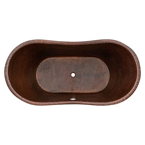 60" Hammered Copper Double Slipper Bathtub With Rings And Overflow Hole #TOP2