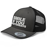 RIVEMUG Smile If You Masterbate Trucker Hat Curved Bill Mid Crown Adjustable Funny Cap Charcoal/Black