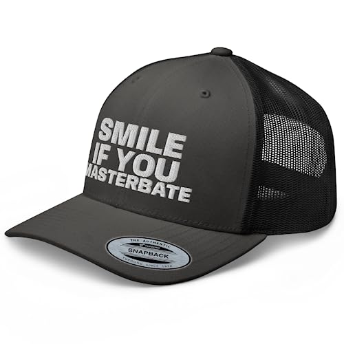 RIVEMUG Smile If You Masterbate Trucker Hat Curved Bill Mid Crown Adjustable Funny Cap Charcoal/Black