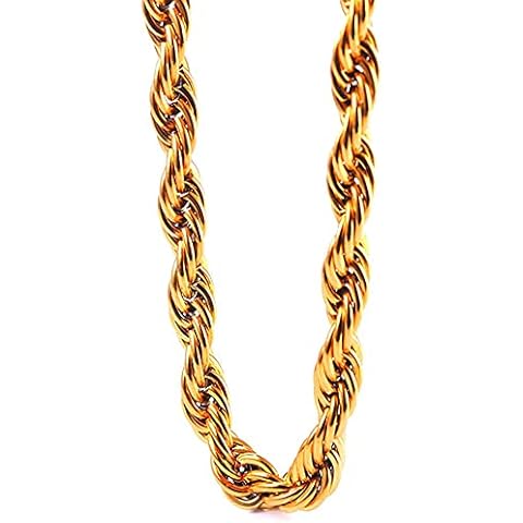 TUOKAY Faux 18K Gold Rope Chain 8mm thick Fake Gold Rope Chain Necklace Not Real Gold Chain 24" length Fashion Jewelry Wear Alone or with Pendant Cover