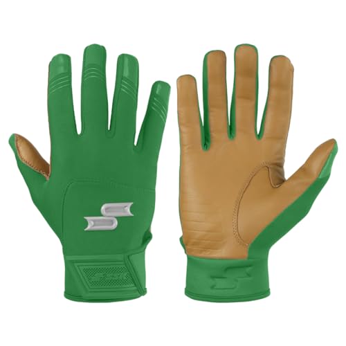 SSK X1 Color Rush Adult Baseball Batting Gloves - Durable Cabretta Leather Palm - 11 Colorways (Green, X-Large)