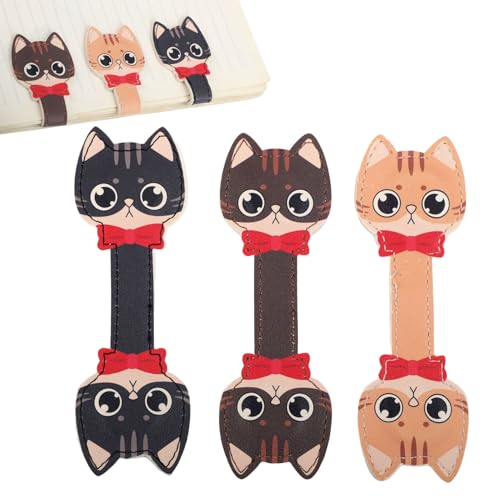 3pcs Magnetic Leather Bookmarks, Cute Cat Magnet Book Mark Kitten Clip for Reading Lovely Gifts for Women Teachers Students Reading Lovers