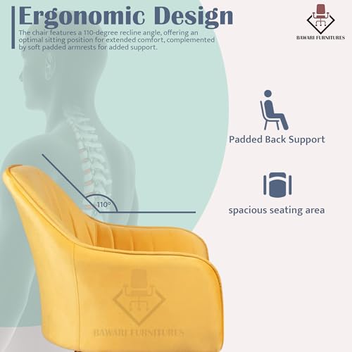 Image of Plush Dining Chair | Accent Chair for Living Room Bedroom Restuarant | Velvet Fabric & Thick Cushion Seat with Sturdy Glossy Metal Legs (Black Legs, Yellow)