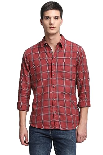 Image of Dennis Lingo Men's Khaki Cotton Casual Shirt, Full Sleeve Slim Fit Spread Collar