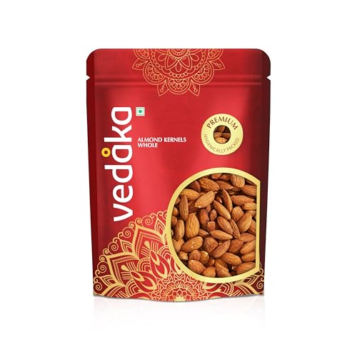 Image of Amazon Brand - Vedaka Whole Almonds | 1 Kg | Dried California Almonds, Grade Non-Pareil | Purely Natural Badam | Crunchy & Nutty | No Added Flavors or Preservatives