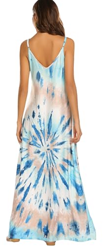 Image of Supnier Women's Summer Maxi Dress Casual V-Neck Sleeveless Bohemian Spaghetti Strap Floral Long Maxi Dress with Pockets
