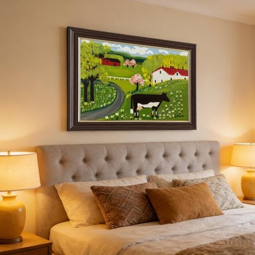 Toile vache Maud Lewis pour bureau : décoration murale zen avec cadre suspendu 20x30