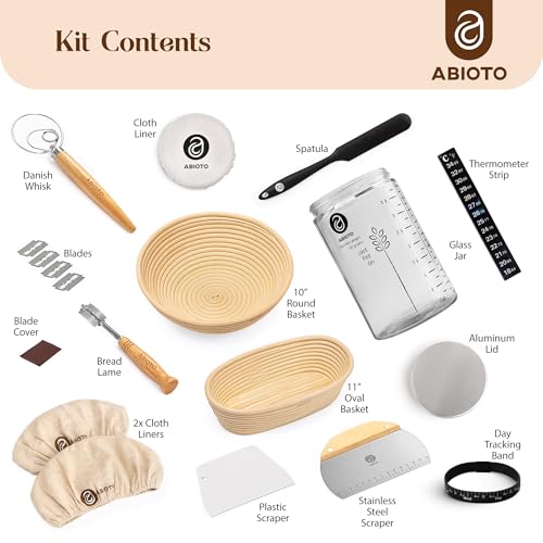 Sourdough Bread Starter Kit - Proofing Baskets, Glass Jar, Lame & More