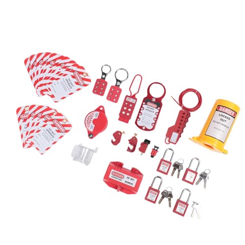 Leapiture Lockout Tagout Kit Circuit Breaker Locks Hanging Buckles and Keys Set for Industrial Electrical Security System Red