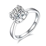 Anillo de boda, anillo de compromiso para mujer, ancho de 6 dientes, redondo con moissanita de 2 quilates, plata de 14 quilates, oro blanco de 14 quilates, talla 60 (19,1)