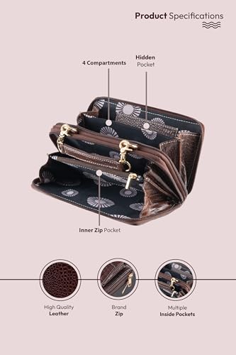 Image of BRAND LEATHER Genuine Leather Clutch Handbags for Women trendy Ladies Purse Wallet for Party Wedding handheld bags for women small size (CROCO BROWN)