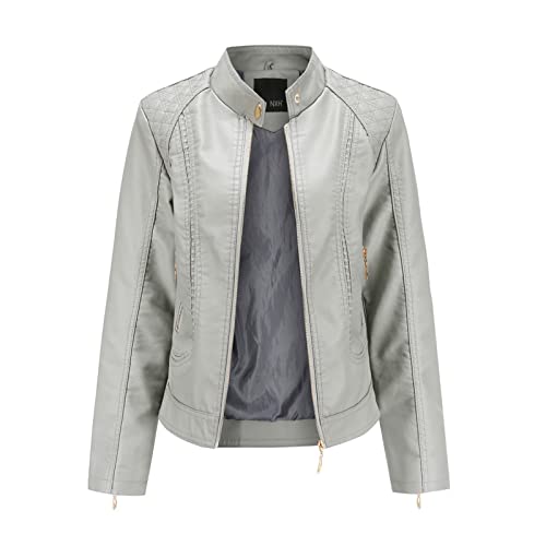 Veste de moto pour femme avec ourlet contrasté originale zippée grise punk S