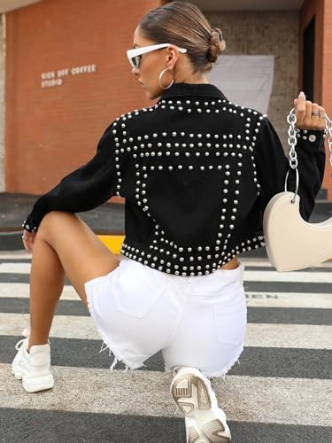 CYLADY Women's Basic Long Sleeve Denim Jacket Distressed Western Studded Trucker Jacket4