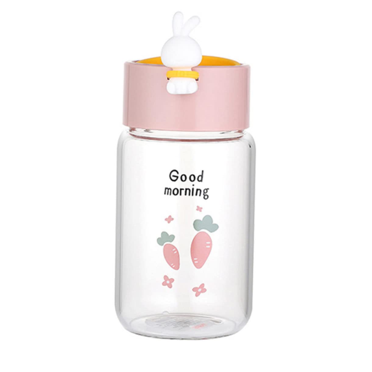 Taza para beber de dibujos animados de conejo con tapa y botella rosa
