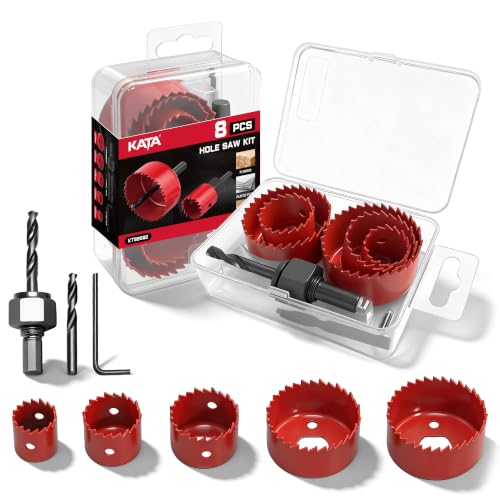 KATA 8PCS Hole Saw Kit 1 to 2-1/8 for Wood Drywall Plastic in Case