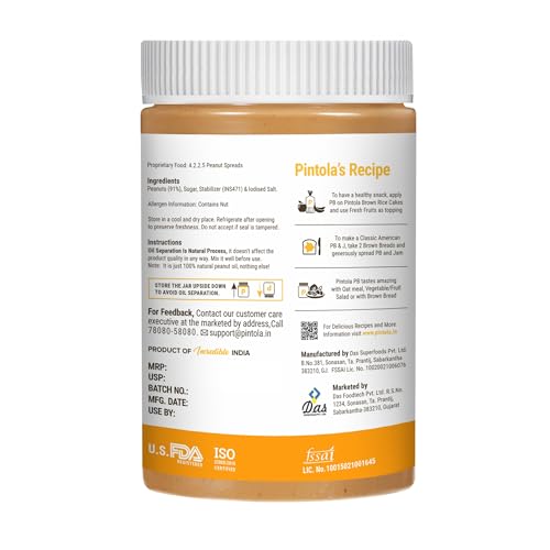 Image of Pintola Original Classic Peanut Butter Crunchy 1.25kg - with High Protein 26g & 7.2g Fiber, Premium Roasted Nuts, Gluten Free, Zero Trans Fat, with MUFA Good Fats, Vit E & B3, Dairy Free