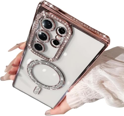 Image of for Samsung S26 Ultra 5G Glitter Case,Luxury Bling Rhinestone Diamond Plated Bumper Case,MagSafe, Sparkle Camera Lens Protection Clear Back Cover for Samsung S26 Ultra 5G (Pink)