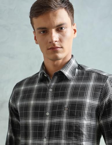Image of Arrow Sport Men Slim fit Cotton Checked Long Sleeves Spread Collar Shirt