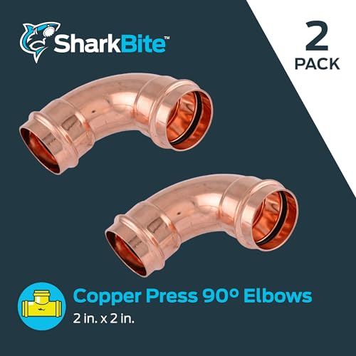 Image of SharkBite 2 x 2 Inch 90 Degree Elbow, Copper Press Plumbing Fitting, Pack of 2, UPR0254X2