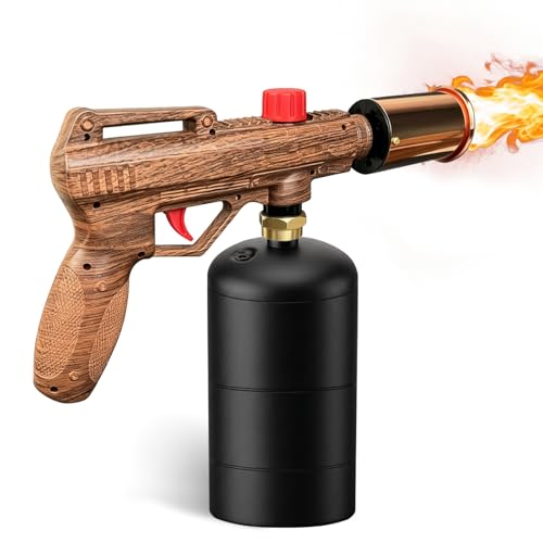 HOLYEDGE Potente pistola de propano, soplete de cocina de llama ajustable para cocinar, asar filetes, barbacoa, fogata, encendedor de carbón (tanque no incluido) - Madera