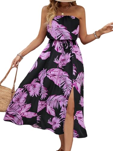 Image of Women's Ruffle Floral Maxi Summer Casual Dress Off Shoulder Wedding Guest Slit Hem Beach Prom Dresses