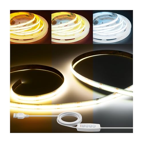Image of iNextStation 6.56FT CCT COB LED Strip Lights 2700K-6500K USB 5V LED Strips | 608LEDs LED Light Strips, Cuttable DIY LED Lights, High CRI93+ LED Tape Lights for TV Backlight, Cabinet, Mirror, Party Decor