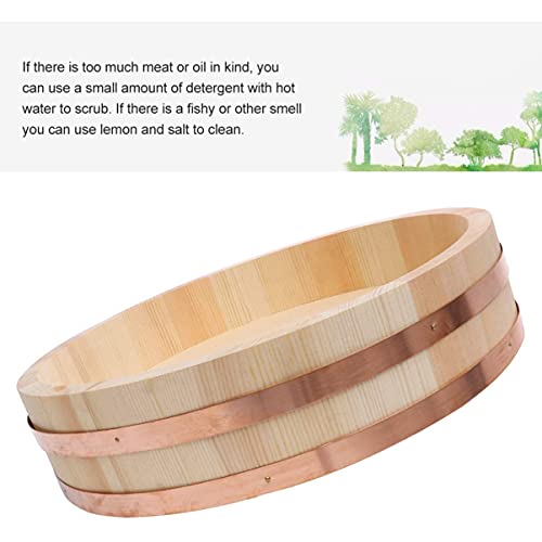 Japanese Sushi Rice Bowl Wooden Hangiri Sushi Oke Rice Mixing Tub Copper Bands For Restaurant Home Kitchen, White Pine Wood #TOP5