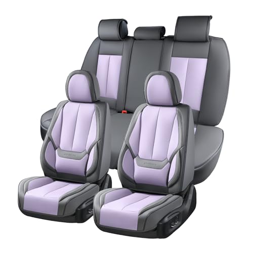 Image of Coverado Seat Covers, Car Seat Covers Full Set, Leather Seat Covers for Cars, Car Seat Protector, Gray Car Seat Covers Front Seats and Back Seats Universal Fit for Most Cars Purple