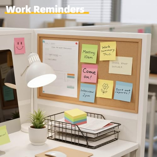 HappyHapi 28 Pack Sticky Notes 3x3 Inches 100 Sheets/Pad, 4 Soft Colors (Yellow, Green, Pink, Blue) Light Colored Self-Stick Pads, Bulk Office Supplies for Work, School & Home