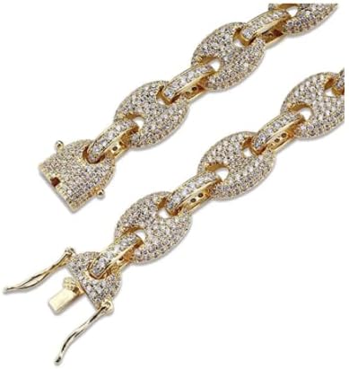 Generic Unisex Simulated Diamond Puff Link Bracelet, 8 inch, Yellow Gold