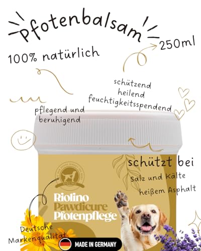 Riolino Pawdicure Pfotenbalsam für Hunde – Natürliche Pflege gegen trockene & rissige Pfoten – Schützend, heilend & feuchtigkeitsspendend – Sanfte Pfotenpflege für jeden Tag – 250 ml