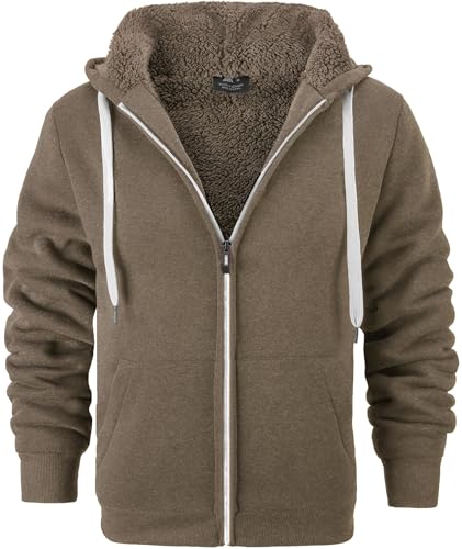 Image of Little Beauty Fleece Hoodies for Men Winter Thick Jackets Sherpa Lined Zip Up Sweatshirt With Kanga Pocket