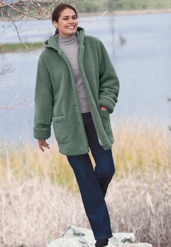 Woman Within Plus Size Short Hooded Berber Fleece Jacket4