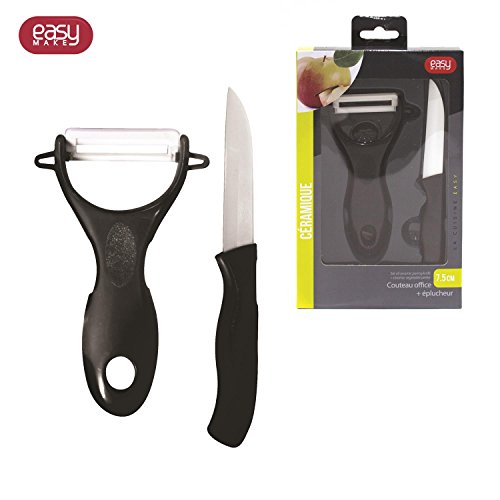 Easy Make - Coffret Couteau Office en céramique 7,5cm + Eplucheur en céramique