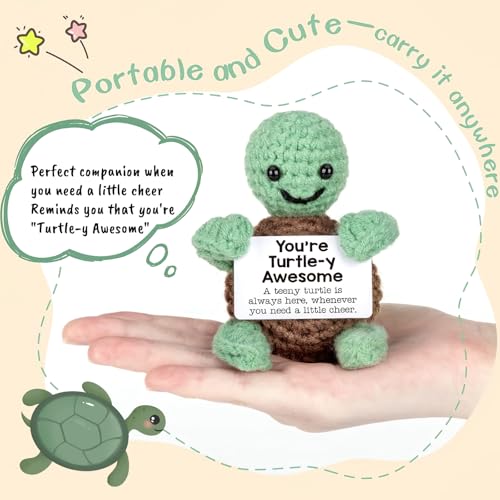Image of Handmade Crochet Turtle Present | Emotional Positive Desk Decor with Message Card for Friend, Sister, Girls, Daughter, Coworker | Thoughtful Keepsake for Any Occasion