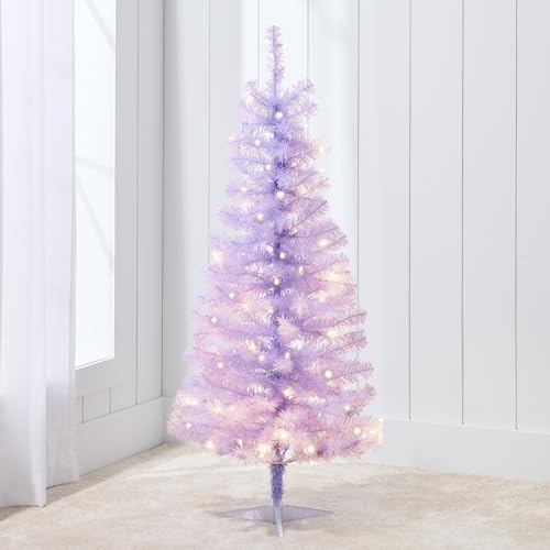 Best Choice Products 4ft Pre-lit Christmas Tree, Artificial Mini Tree Perfect for Kids, Apartments, Bedroom with Twinkling LED Lights - Lavender
