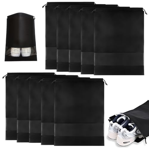 JUGUTA Bolsa Zapatos Viaje No Tejida A Prueba De Polvo, 10 Unidades Plegables Portátiles, Color Negro, Tamaño 44Cm X 32Cm