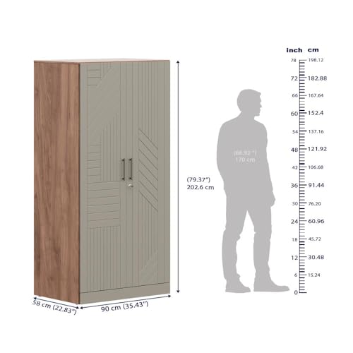 Image of Wakefit Wardrobe for Bedroom | 3 Yr Warranty | Cupboard for Bedroom, Almirah, Wooden Wardrobe, Comes with LED light, Multi-Shelves, Drawer & Hanger, Density:680-750 kg /m, Free Installation(Tyrian-CB)