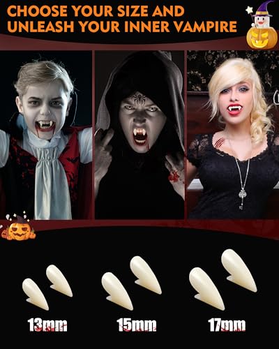 Yulara Halloween Vampire Teeth Fake Fangs: Realistic Vampire Fangs Teeth Adult Kids Halloween Vampire Makeup Costume Cosplay Accessories Women Men Stick On Vampire Werewolf Teeth Fangs Adhesive Party Favors thumb #1