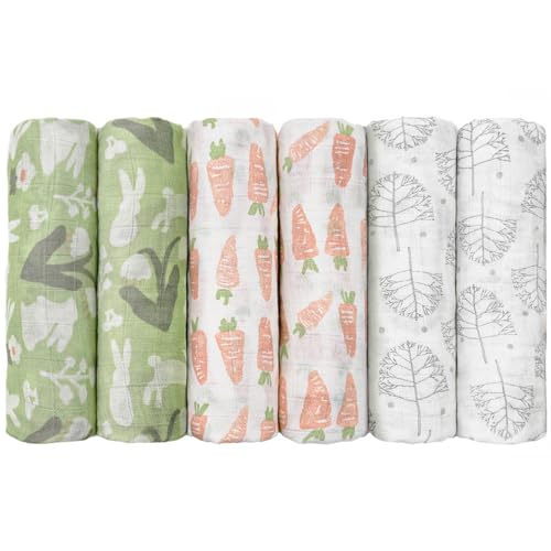 Image of GLLQUEN BABY Receiving Blanket Boy Cotton Muslin Swaddle Blankets Girl Newborn Squares Breathable & Soft Thin Baby Blankets Cloths Double Absorbent Infant Swaddling Wrap - 6 Pack(Carrot)