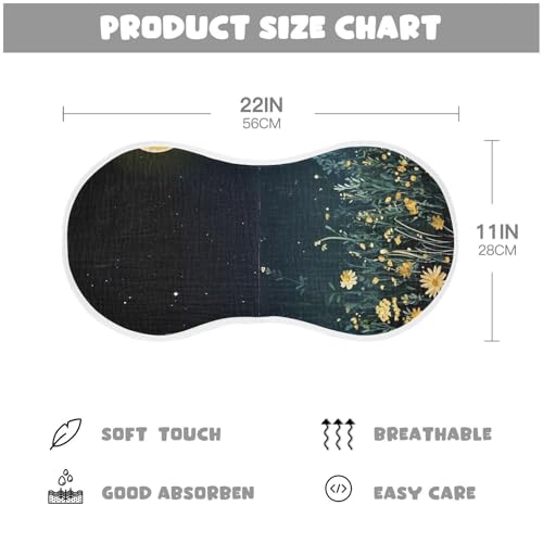 Muslin Burp Cloth for Baby 2PCS Moon Night Daisy Field Super Absorbent Burping Cloths, Bibs for Newborn Boys Girls4