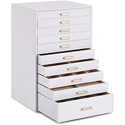 Cajones Con Joyeros Meerveil Caja Joyero de Mujer, Joyero Organizador Grande, Joyero con 10 Capas, Cuero PU, con cajones y Almohadas de Reloj, Caja para Joyas, Gafas de Sol, Relojes, Blanco