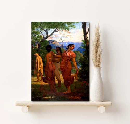 Image of Sikhash Raja Ravi Varma Canvas Paintings Classic Art, Indian Art, Famous Artist, Wall Painting for Living Room, Bedroom, Office, Unframed, Multicolor Fabric Size - 12x9 inches (30x23 cms, Shakuntala Looks of Love)