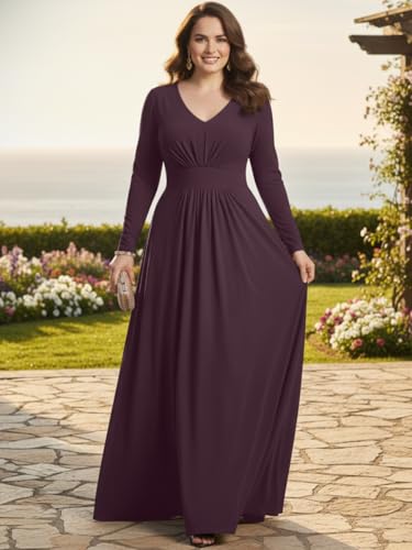 Image of KOH KOH Womens Long Sleeve Flowy Empire Waist Fall Pleated Maxi Dress