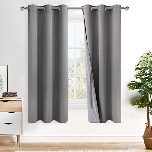XWZO Tende oscuranti in 100% – Tende termiche isolate nere, per ridurre il rumore e bloccare il calore, per finestre di sala e studio con fermatende, grigio chiaro, 42 x 63 L